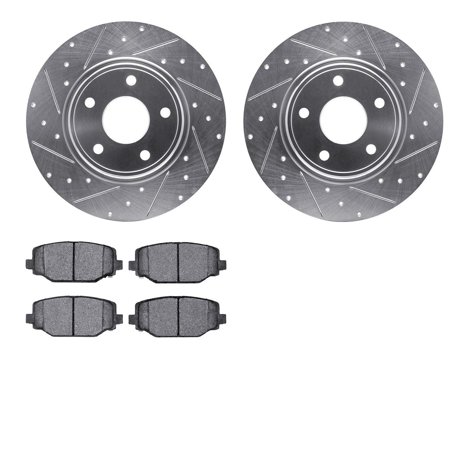 7602-40004 Drilled/Slotted Brake Rotors w/5000 Euro Ceramic Brake Pads Kit [Silver], 2012-2020 Multiple Makes/Models, Position: