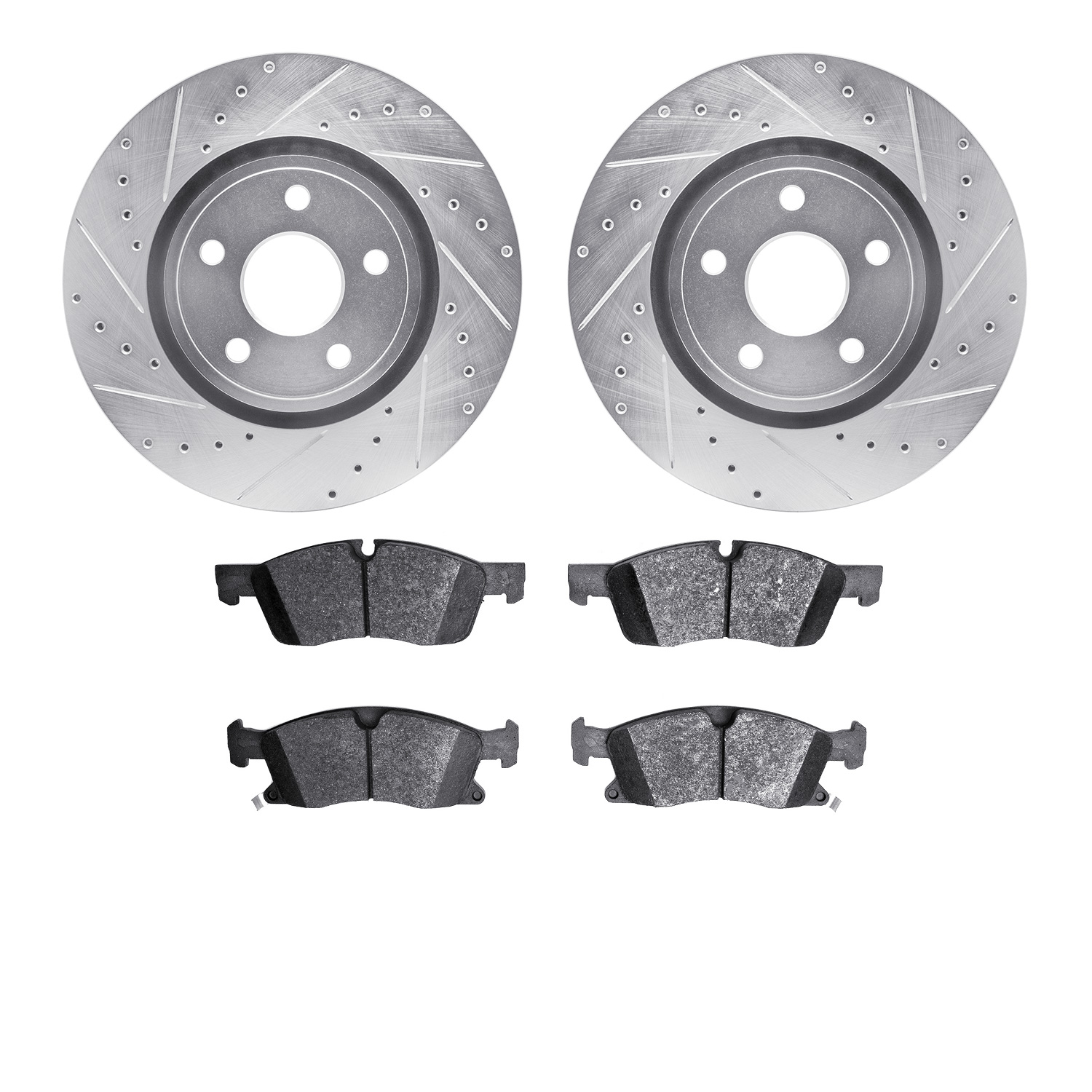 7602-42003 Drilled/Slotted Brake Rotors w/5000 Euro Ceramic Brake Pads Kit [Silver], Fits Select Mopar, Position: Front