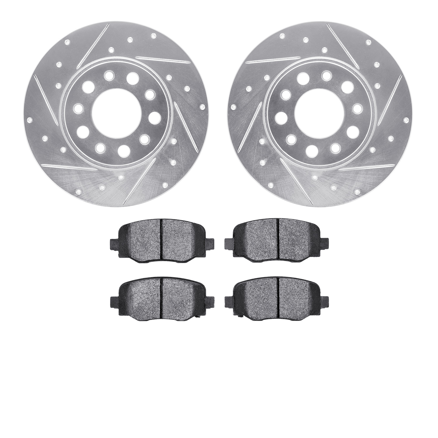 7602-42008 Drilled/Slotted Brake Rotors w/5000 Euro Ceramic Brake Pads Kit [Silver], Fits Select Mopar, Position: Rear