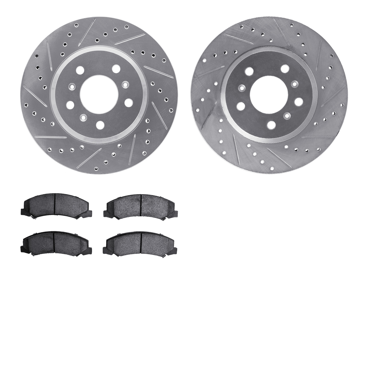 7602-45001 Drilled/Slotted Brake Rotors w/5000 Euro Ceramic Brake Pads Kit [Silver], 2006-2016 GM, Position: Front