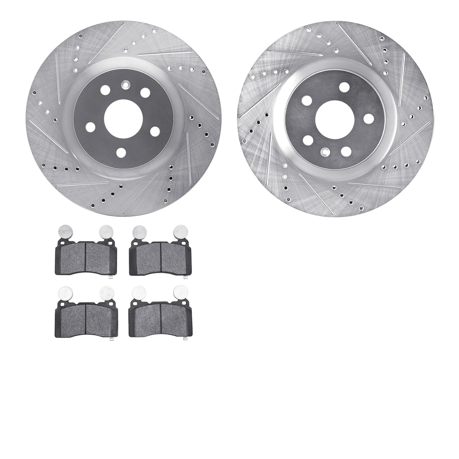 7602-45007 Drilled/Slotted Brake Rotors w/5000 Euro Ceramic Brake Pads Kit [Silver], 2010-2015 GM, Position: Front