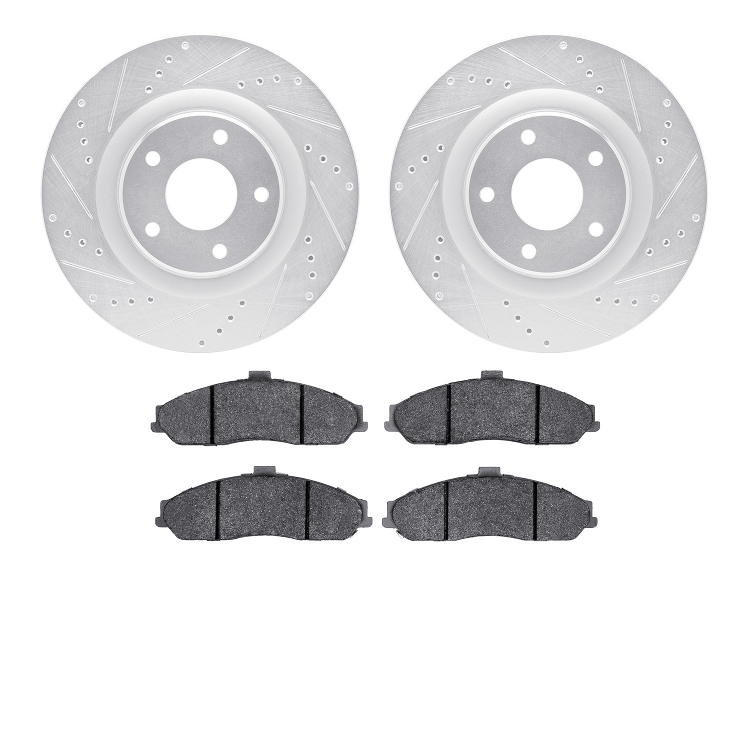 7602-46006 Drilled/Slotted Brake Rotors w/5000 Euro Ceramic Brake Pads Kit [Silver], 2005-2013 GM, Position: Front