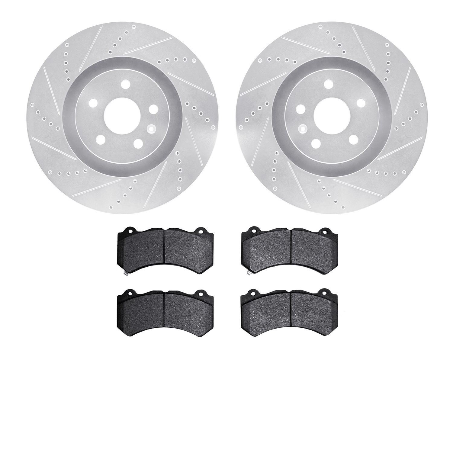 7602-46012 Drilled/Slotted Brake Rotors w/5000 Euro Ceramic Brake Pads Kit [Silver], 2009-2015 GM, Position: Front