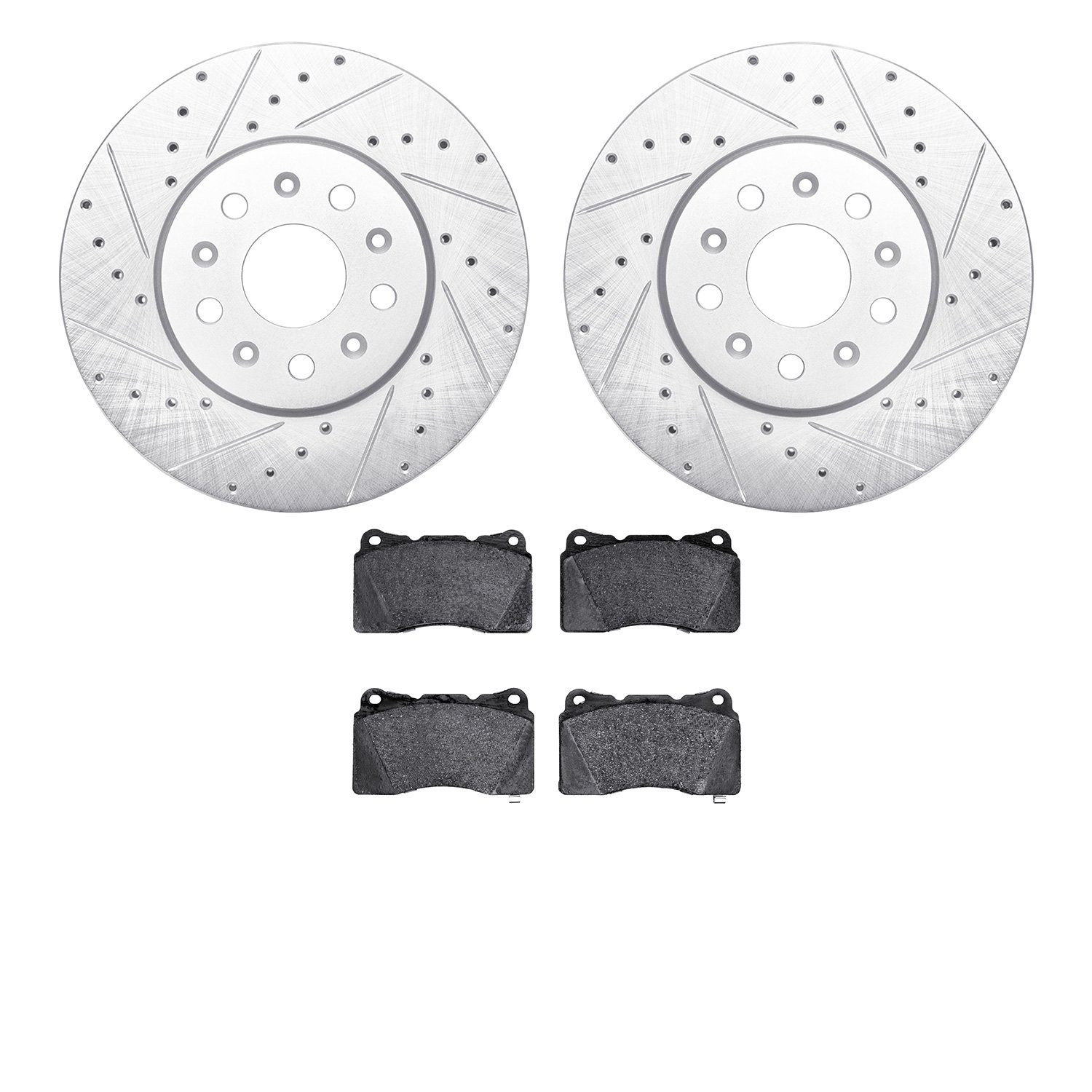 7602-46019 Drilled/Slotted Brake Rotors w/5000 Euro Ceramic Brake Pads Kit [Silver], 2014-2020 GM, Position: Front