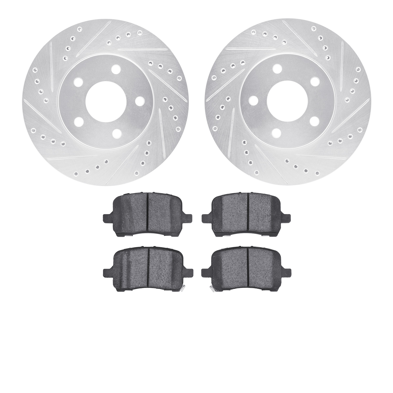 7602-47005 Drilled/Slotted Brake Rotors w/5000 Euro Ceramic Brake Pads Kit [Silver], 2008-2008 GM, Position: Front