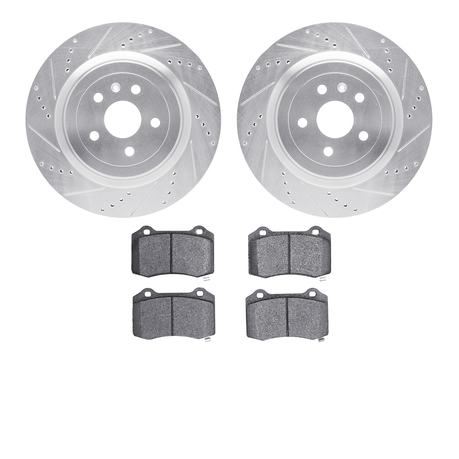 7602-47008 Drilled/Slotted Brake Rotors w/5000 Euro Ceramic Brake Pads Kit [Silver], Fits Select GM, Position: Rear