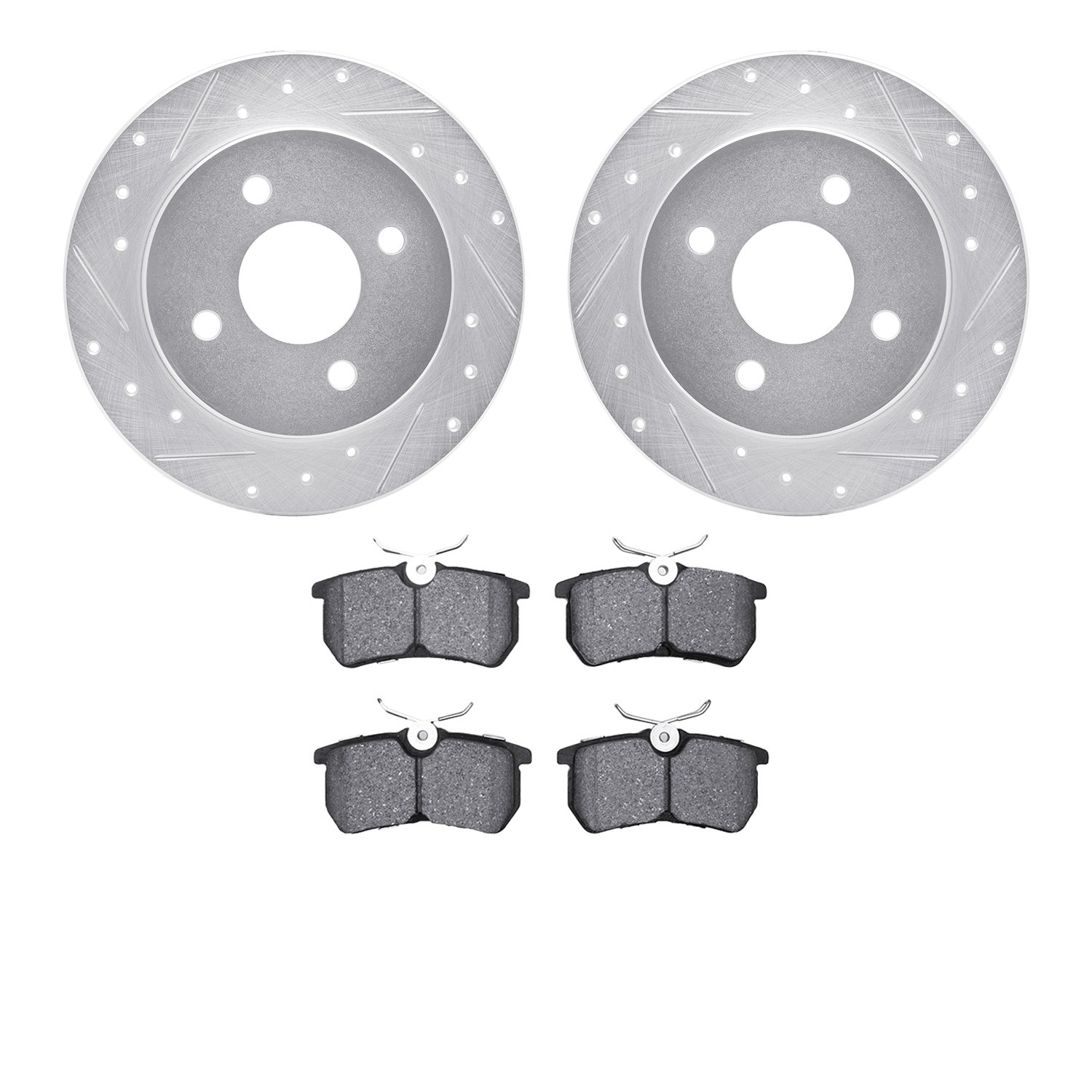 7602-54007 Drilled/Slotted Brake Rotors w/5000 Euro Ceramic Brake Pads Kit [Silver], 2001-2019 Ford/Lincoln/Mercury/Mazda, Posit