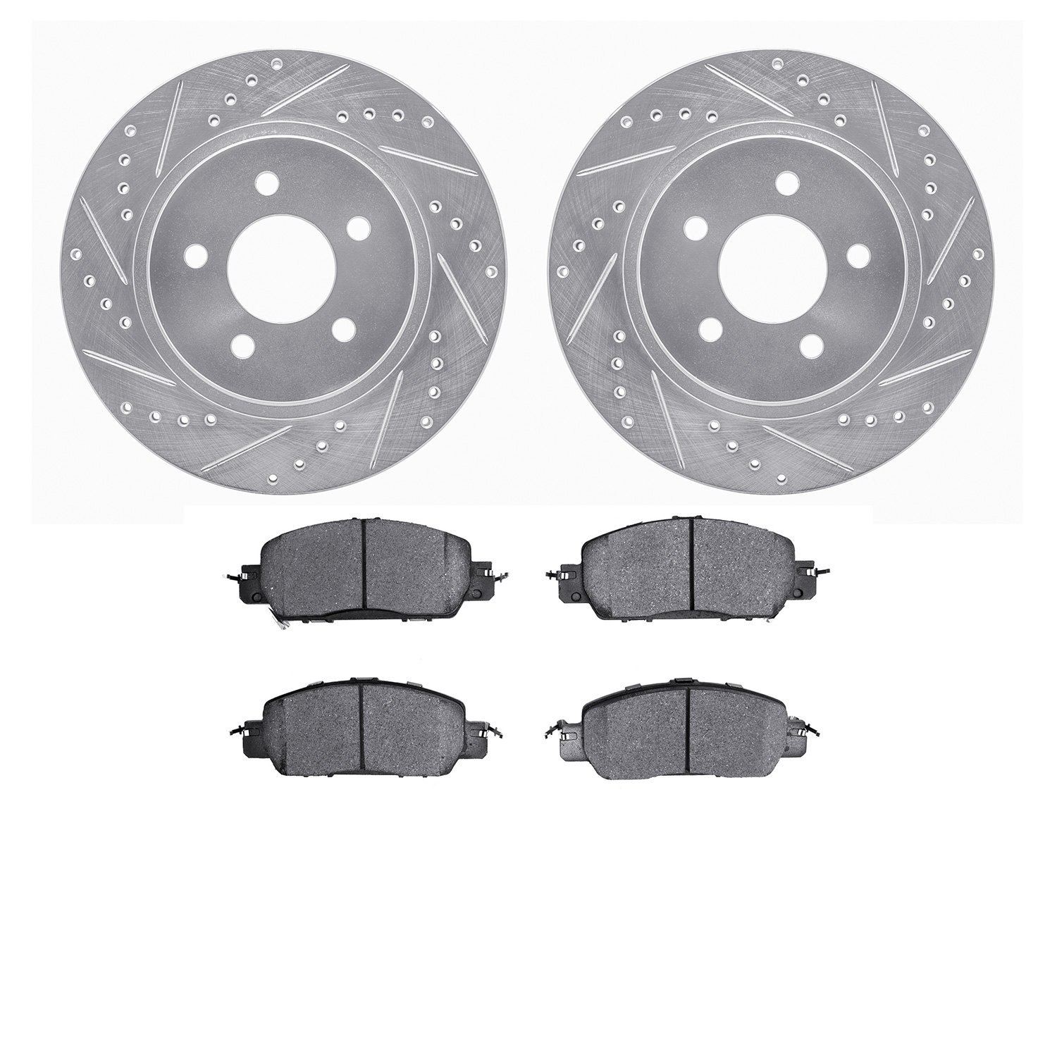 7602-54013 Drilled/Slotted Brake Rotors w/5000 Euro Ceramic Brake Pads Kit [Silver], 2005-2014 Ford/Lincoln/Mercury/Mazda, Posit