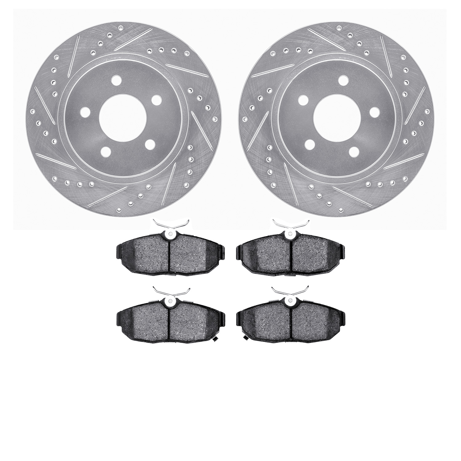 7602-54014 Drilled/Slotted Brake Rotors w/5000 Euro Ceramic Brake Pads Kit [Silver], 2012-2014 Ford/Lincoln/Mercury/Mazda, Posit