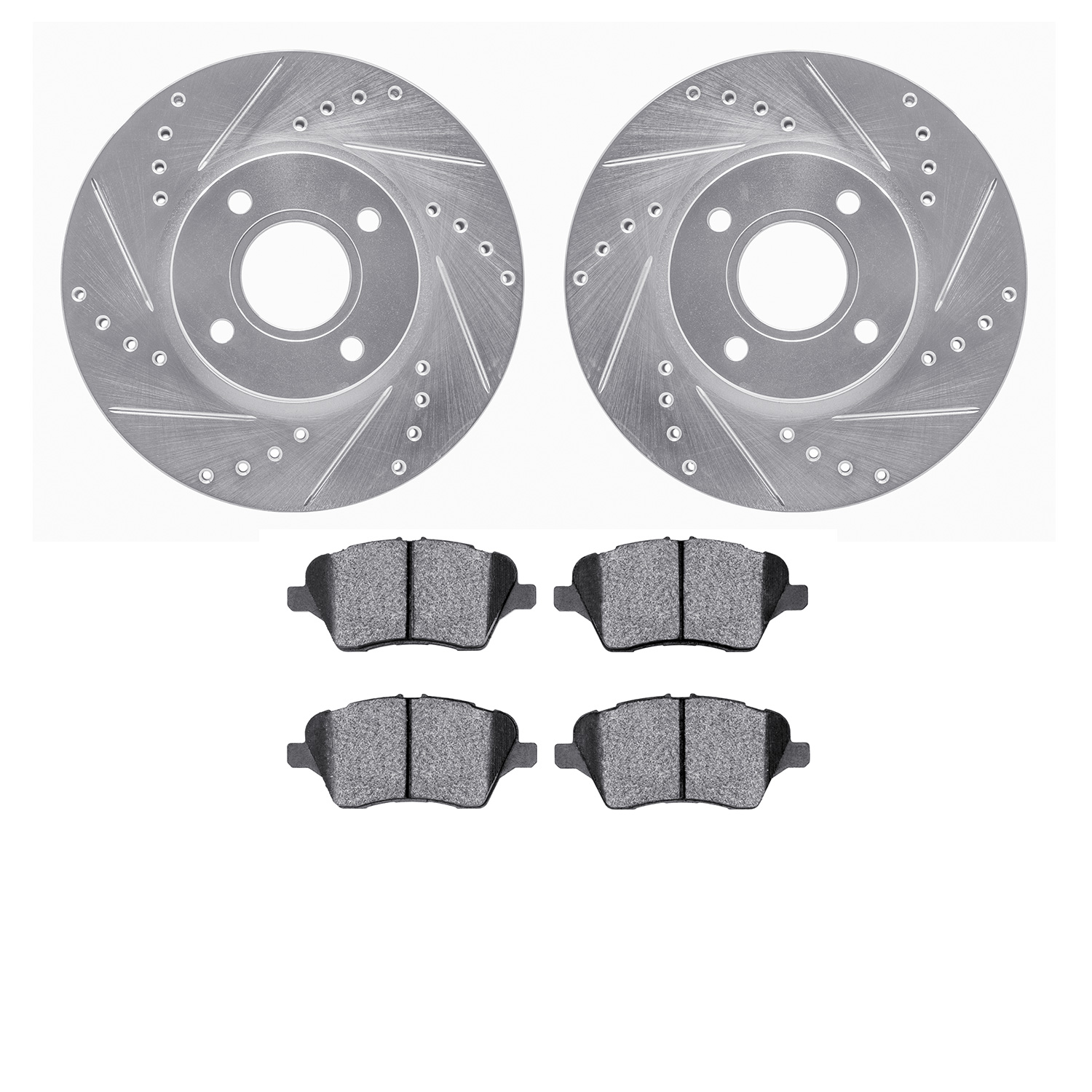 7602-54023 Drilled/Slotted Brake Rotors w/5000 Euro Ceramic Brake Pads Kit [Silver], 2014-2019 Ford/Lincoln/Mercury/Mazda, Posit