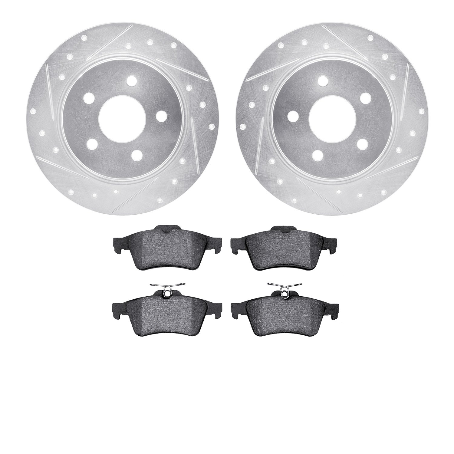 7602-54025 Drilled/Slotted Brake Rotors w/5000 Euro Ceramic Brake Pads Kit [Silver], 2013-2018 Ford/Lincoln/Mercury/Mazda, Posit