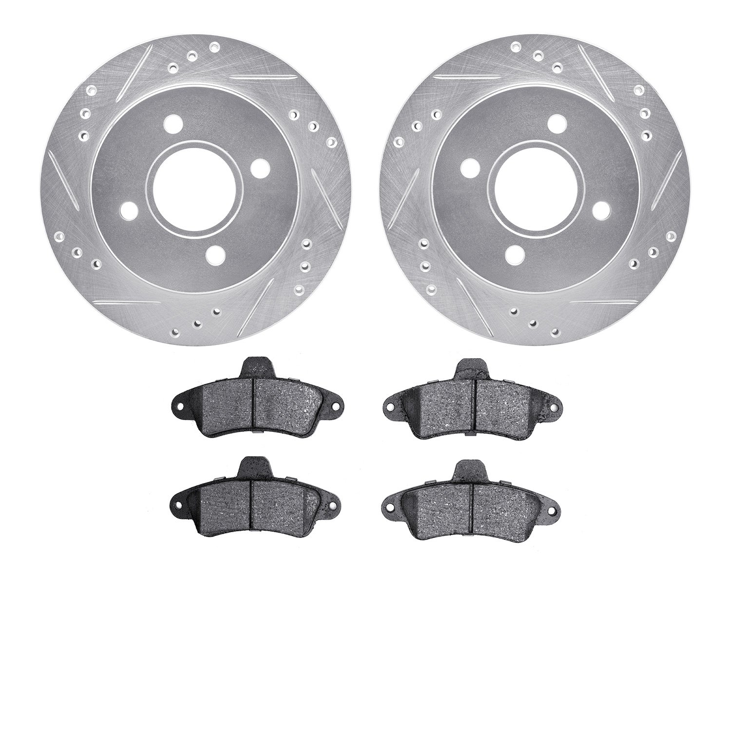 7602-56001 Drilled/Slotted Brake Rotors w/5000 Euro Ceramic Brake Pads Kit [Silver], 1995-2000 Ford/Lincoln/Mercury/Mazda, Posit