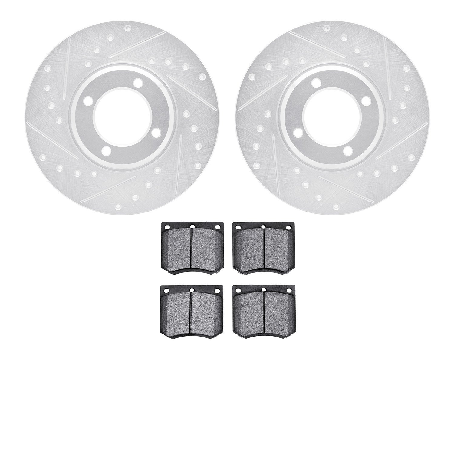 7602-56003 Drilled/Slotted Brake Rotors w/5000 Euro Ceramic Brake Pads Kit [Silver], 1970-1986 Multiple Makes/Models, Position: