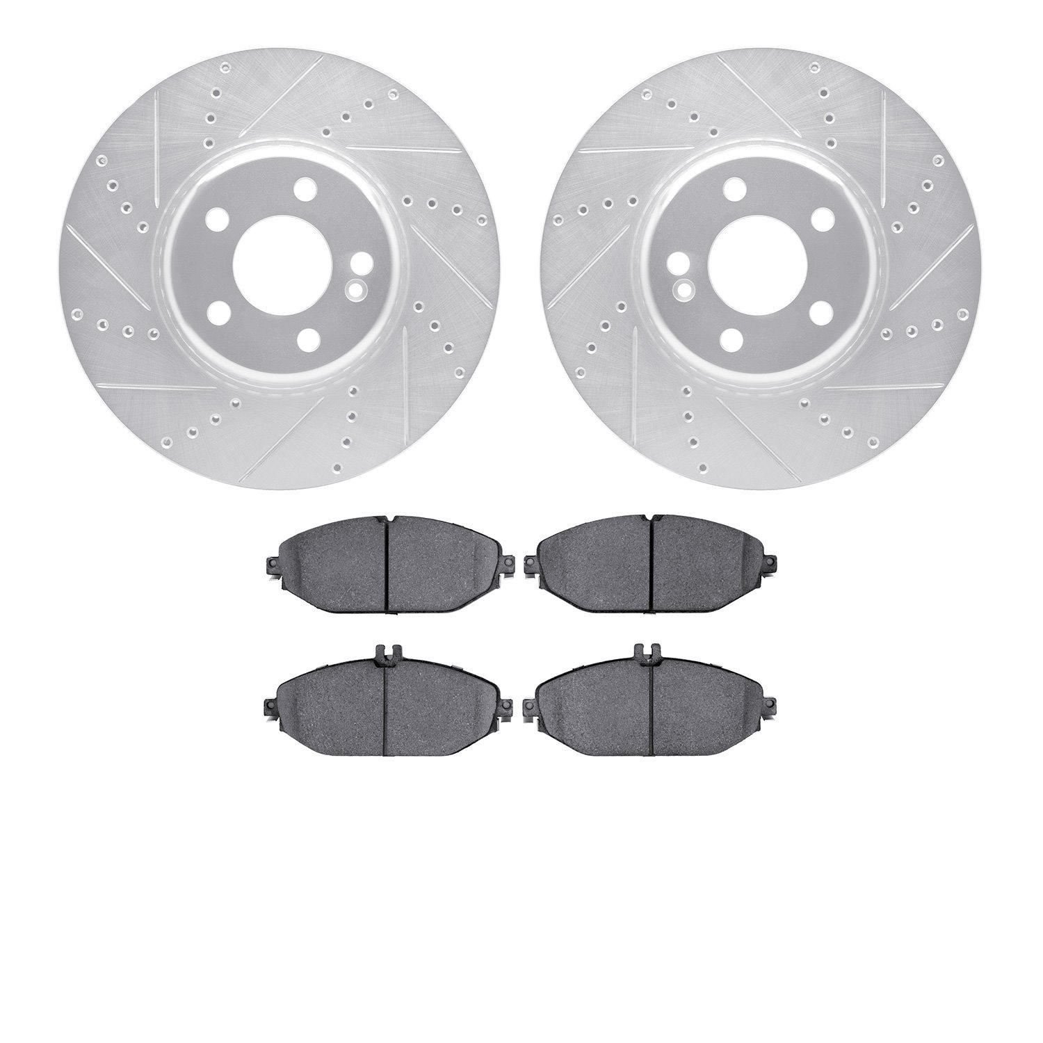 7602-63060 Drilled/Slotted Brake Rotors w/5000 Euro Ceramic Brake Pads Kit [Silver], Fits Select Mercedes-Benz, Position: Front