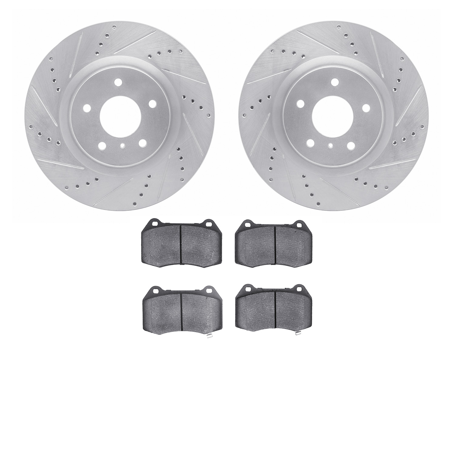 7602-68001 Drilled/Slotted Brake Rotors w/5000 Euro Ceramic Brake Pads Kit [Silver], 2003-2008 Infiniti/Nissan, Position: Front