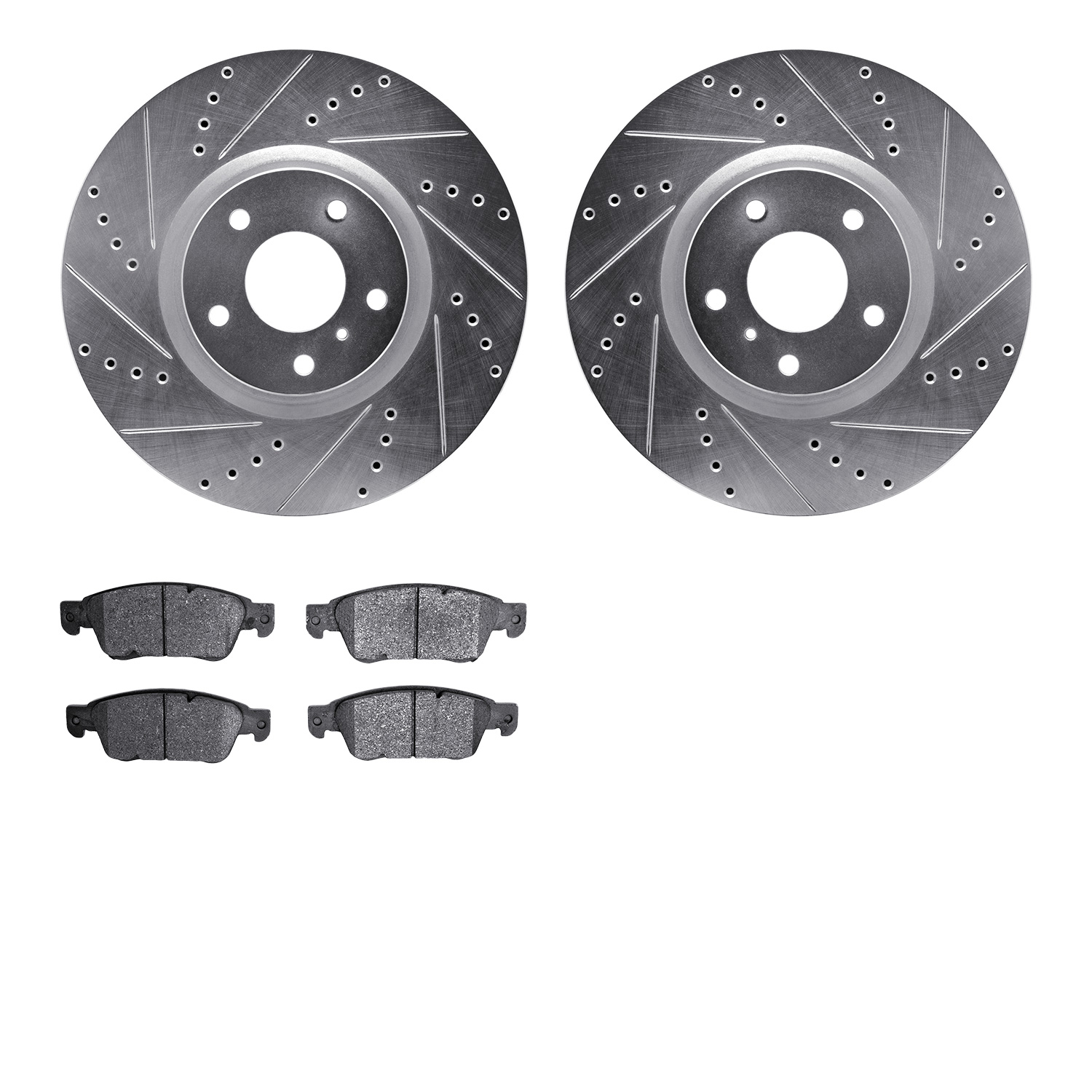 7602-68004 Drilled/Slotted Brake Rotors w/5000 Euro Ceramic Brake Pads Kit [Silver], 2007-2015 Infiniti/Nissan, Position: Front
