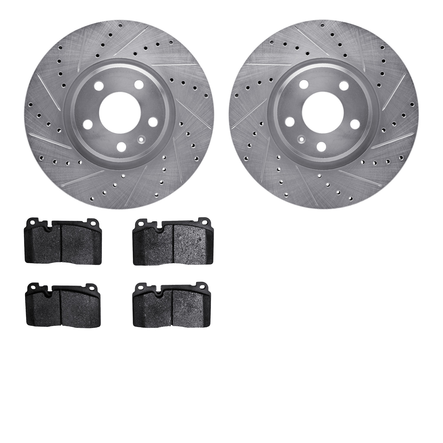 7602-73053 Drilled/Slotted Brake Rotors w/5000 Euro Ceramic Brake Pads Kit [Silver], 2013-2017 Audi/Volkswagen, Position: Front