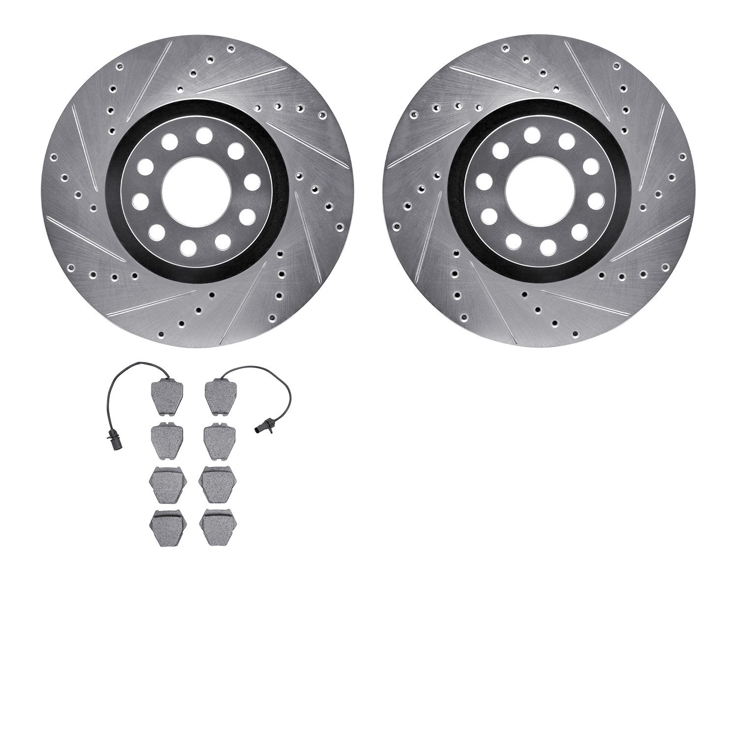 7602-74029 Drilled/Slotted Brake Rotors w/5000 Euro Ceramic Brake Pads Kit [Silver], 2002-2005 Audi/Volkswagen, Position: Front