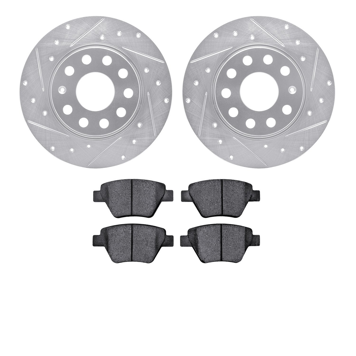 7602-74039 Drilled/Slotted Brake Rotors w/5000 Euro Ceramic Brake Pads Kit [Silver], 2005-2018 Audi/Volkswagen, Position: Rear