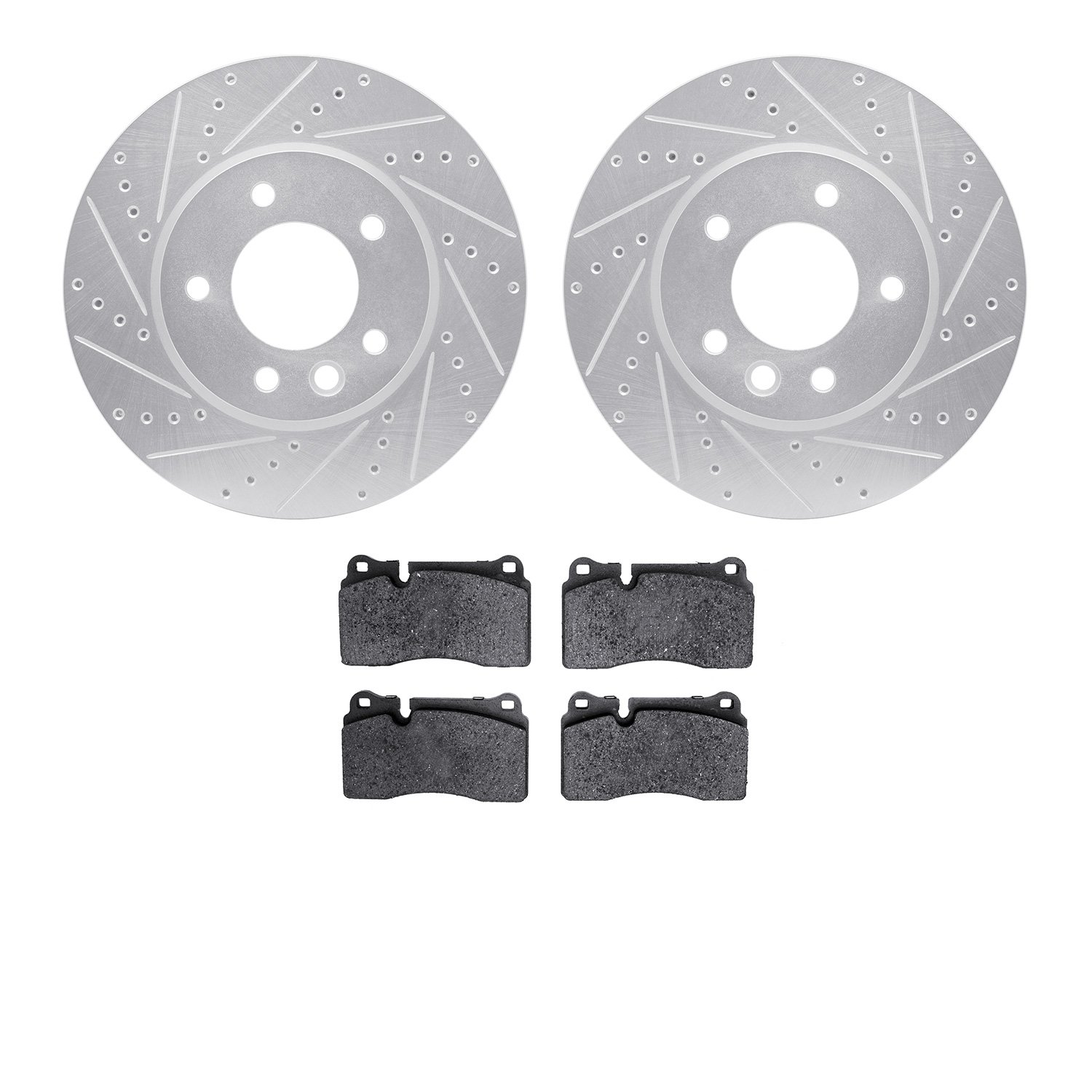 7602-74051 Drilled/Slotted Brake Rotors w/5000 Euro Ceramic Brake Pads Kit [Silver], 2006-2018 Audi/Volkswagen, Position: Front