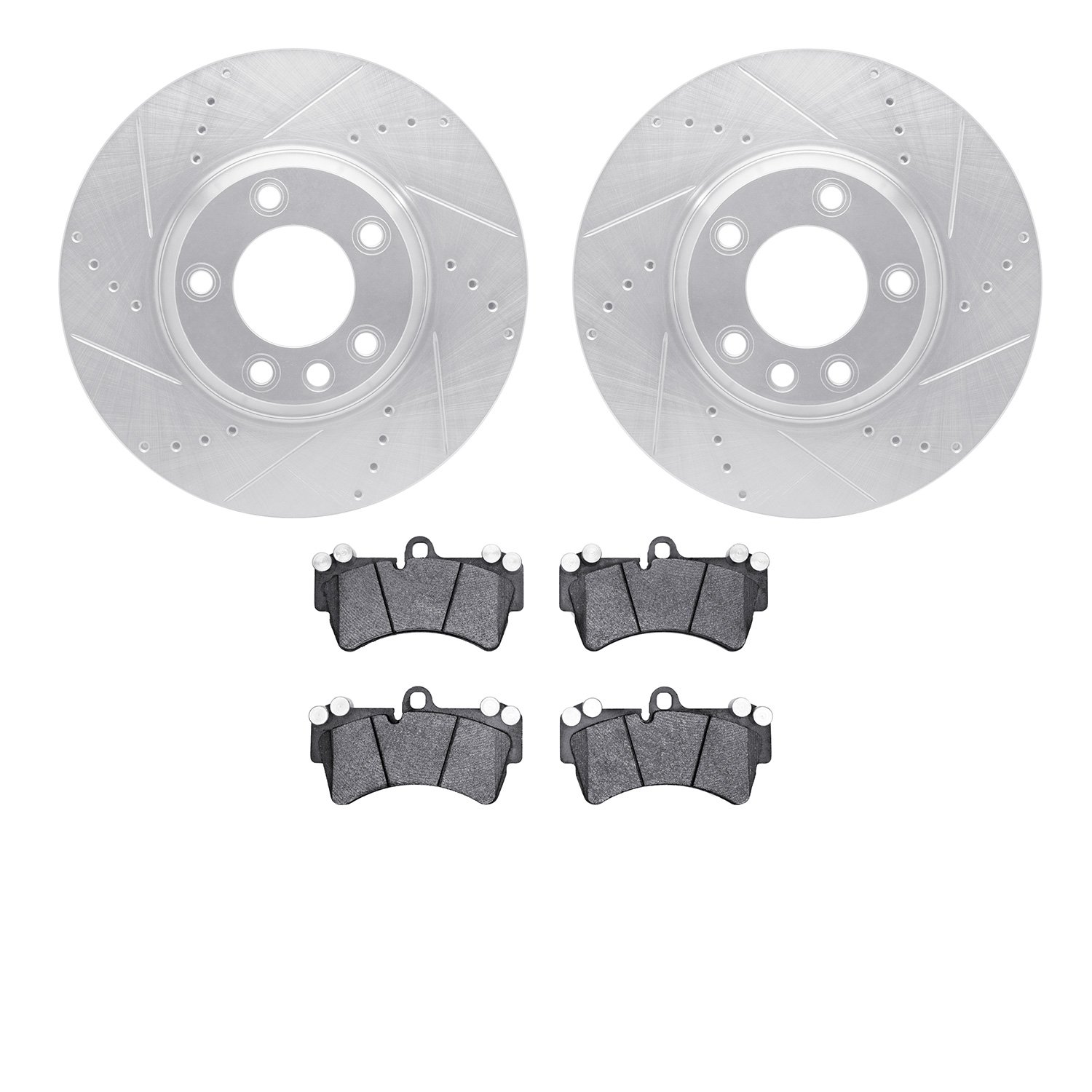 7602-74052 Drilled/Slotted Brake Rotors w/5000 Euro Ceramic Brake Pads Kit [Silver], 2003-2015 Multiple Makes/Models, Position: