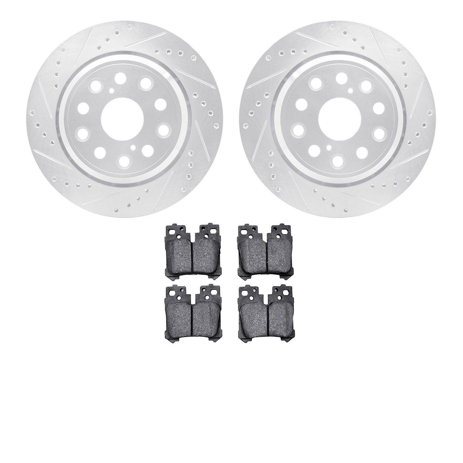 7602-75002 Drilled/Slotted Brake Rotors w/5000 Euro Ceramic Brake Pads Kit [Silver], 2007-2017 Lexus/Toyota/Scion, Position: Rea