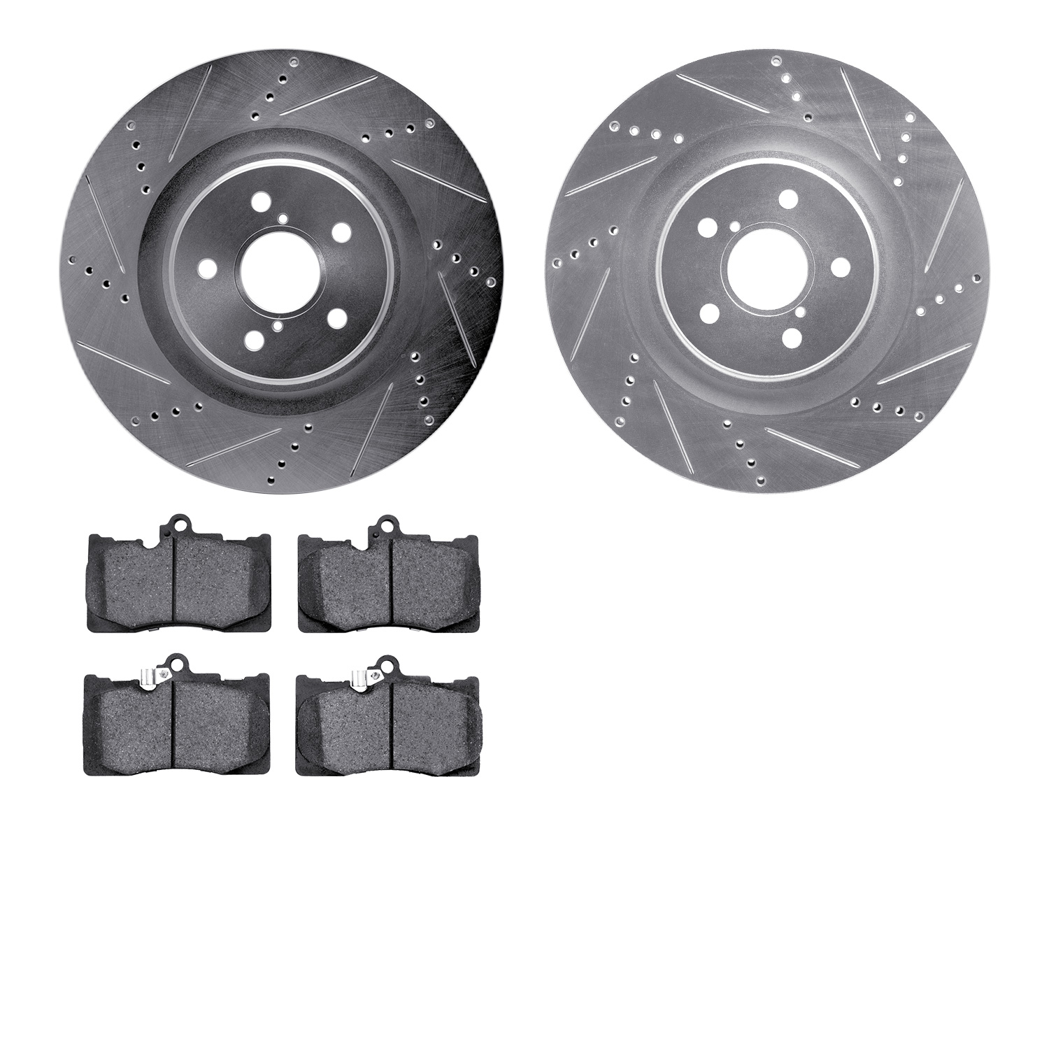 7602-75010 Drilled/Slotted Brake Rotors w/5000 Euro Ceramic Brake Pads Kit [Silver], 2013-2020 Lexus/Toyota/Scion, Position: Fro