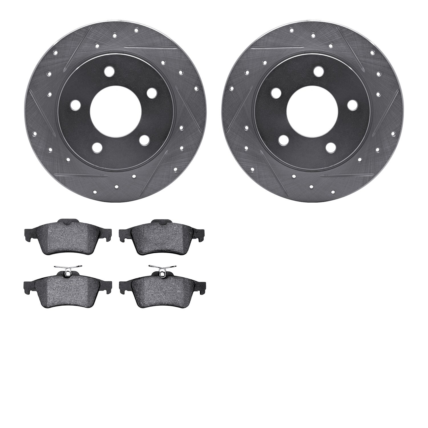 7602-80000 Drilled/Slotted Brake Rotors w/5000 Euro Ceramic Brake Pads Kit [Silver], 2004-2013 Ford/Lincoln/Mercury/Mazda, Posit