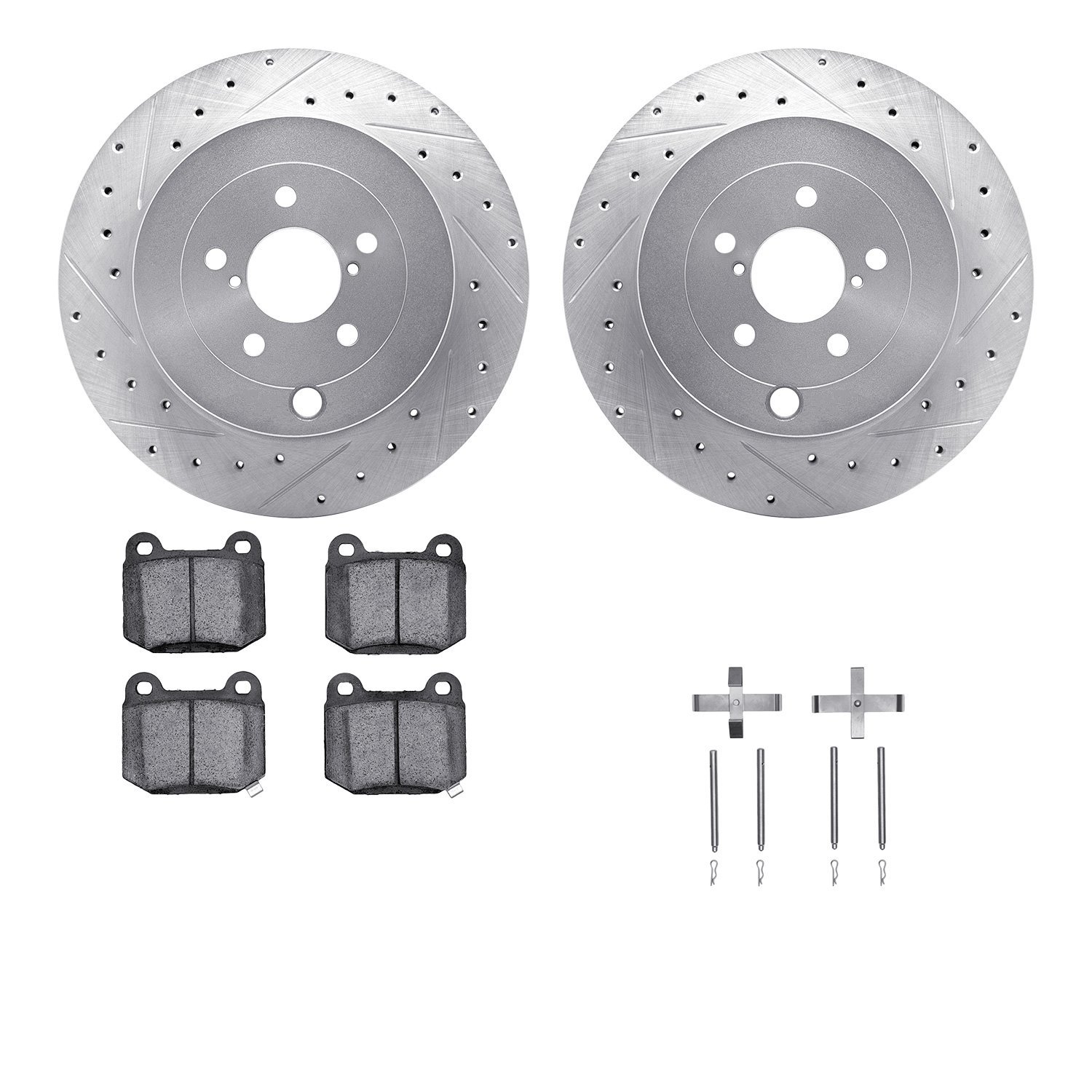 7612-13013 Drilled/Slotted Brake Rotors w/5000 Euro Ceramic Brake Pads Kit & Hardware [Silver], 2017-2020 Multiple Makes/Models,