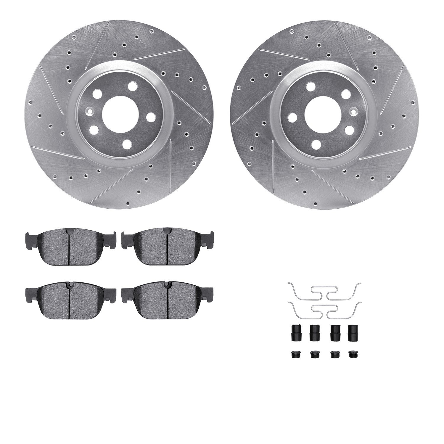 7612-27050 Drilled/Slotted Brake Rotors w/5000 Euro Ceramic Brake Pads Kit & Hardware [Silver], Fits Select Multiple Makes/Model