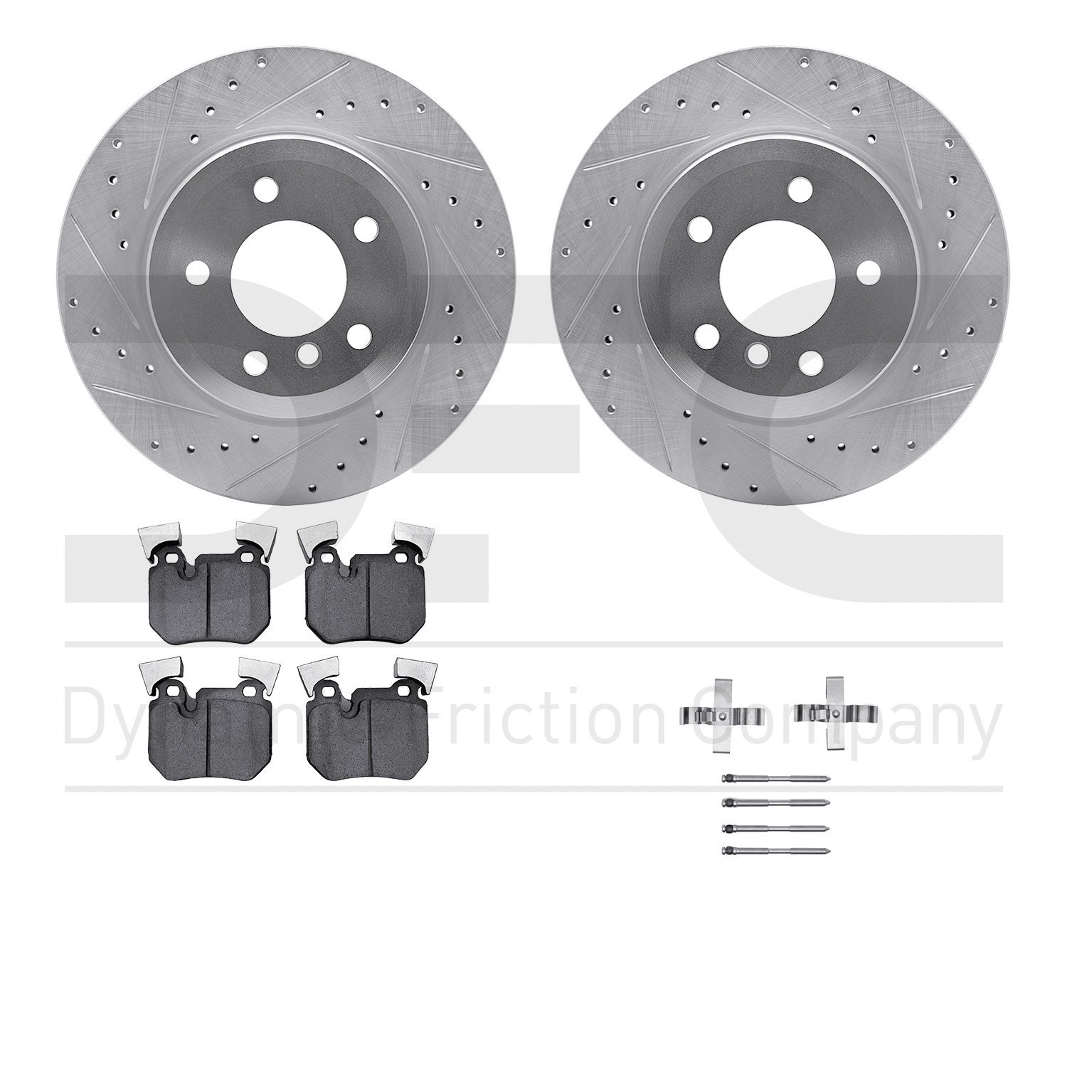 7612-31078 Drilled/Slotted Brake Rotors w/5000 Euro Ceramic Brake Pads Kit & Hardware [Silver], 2008-2013 BMW, Position: Rear