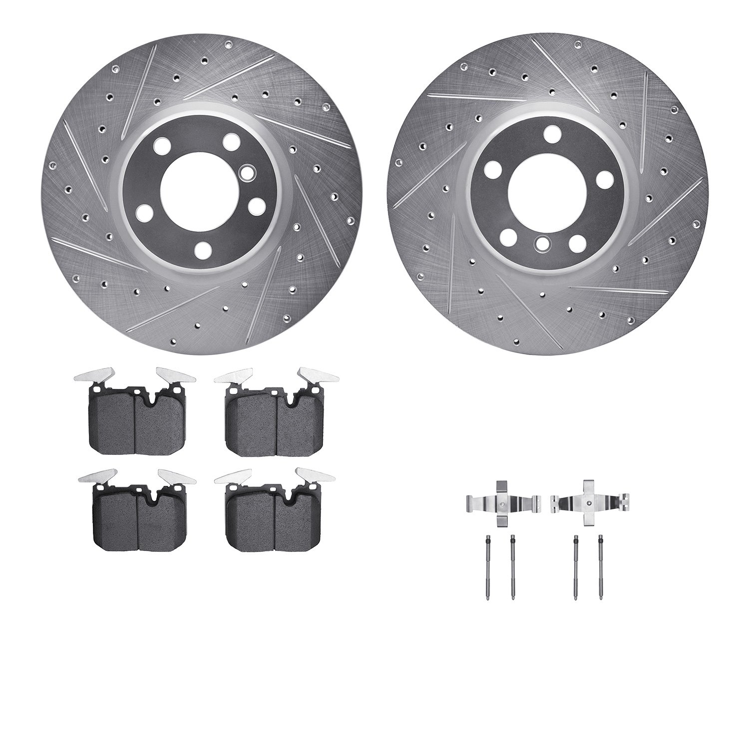 7612-31092 Drilled/Slotted Brake Rotors w/5000 Euro Ceramic Brake Pads Kit & Hardware [Silver], 2012-2021 BMW, Position: Front