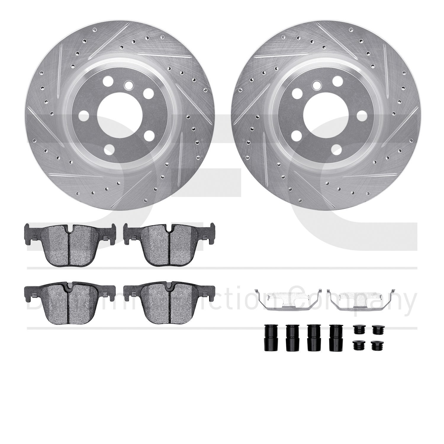 7612-31094 Drilled/Slotted Brake Rotors w/5000 Euro Ceramic Brake Pads Kit & Hardware [Silver], 2012-2020 BMW, Position: Rear