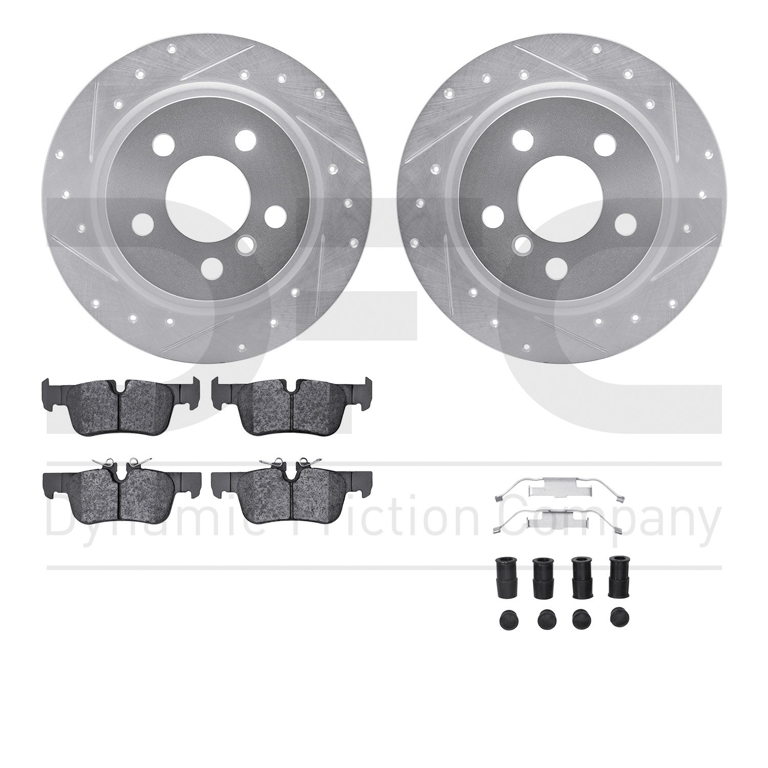 7612-32014 Drilled/Slotted Brake Rotors w/5000 Euro Ceramic Brake Pads Kit & Hardware [Silver], Fits Select Multiple Makes/Model