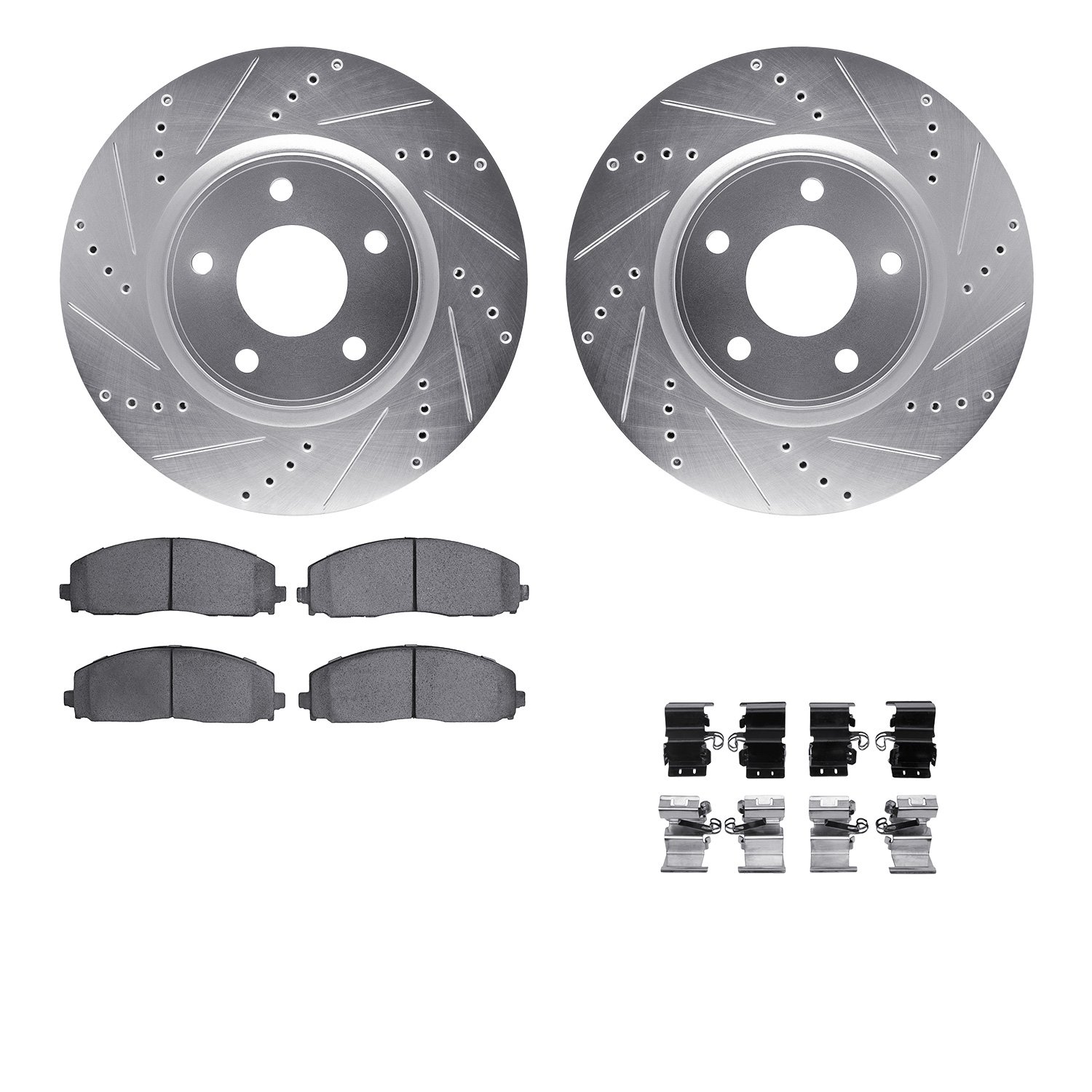 7612-40003 Drilled/Slotted Brake Rotors w/5000 Euro Ceramic Brake Pads Kit & Hardware [Silver], Fits Select Multiple Makes/Model
