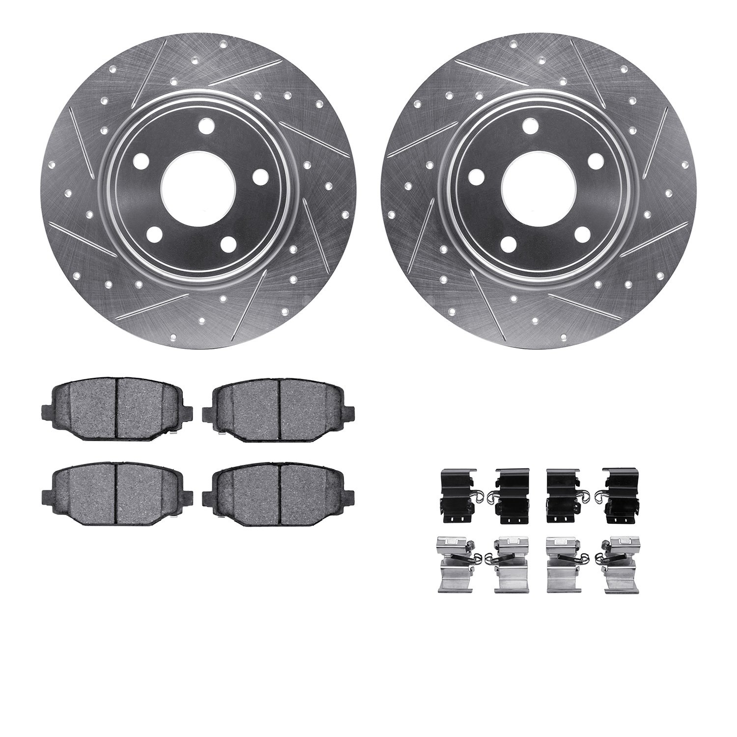 7612-40004 Drilled/Slotted Brake Rotors w/5000 Euro Ceramic Brake Pads Kit & Hardware [Silver], 2012-2020 Multiple Makes/Models,