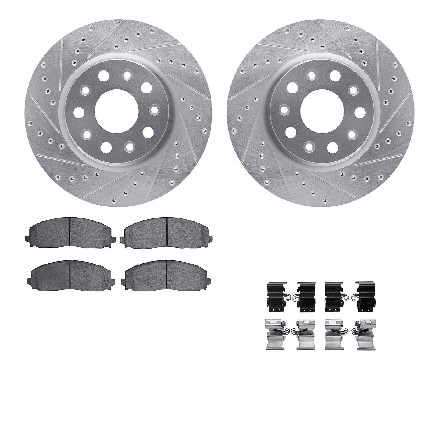 7612-42016 Drilled/Slotted Brake Rotors w/5000 Euro Ceramic Brake Pads Kit & Hardware [Silver], Fits Select Mopar, Position: Fro