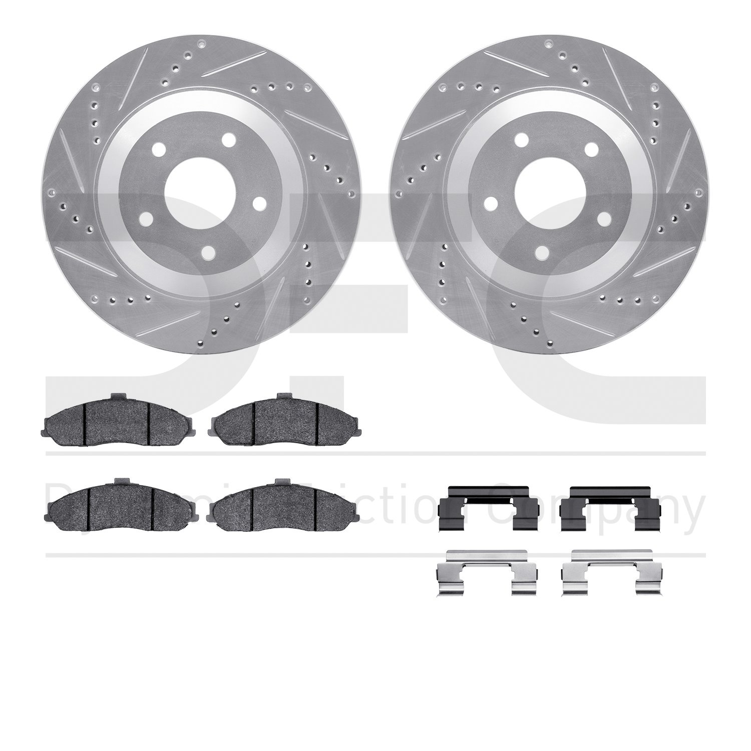 7612-46003 Drilled/Slotted Brake Rotors w/5000 Euro Ceramic Brake Pads Kit & Hardware [Silver], 2004-2009 GM, Position: Front