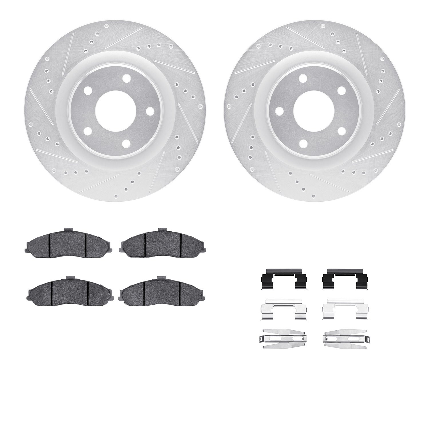 7612-46007 Drilled/Slotted Brake Rotors w/5000 Euro Ceramic Brake Pads Kit & Hardware [Silver], 2010-2013 GM, Position: Front
