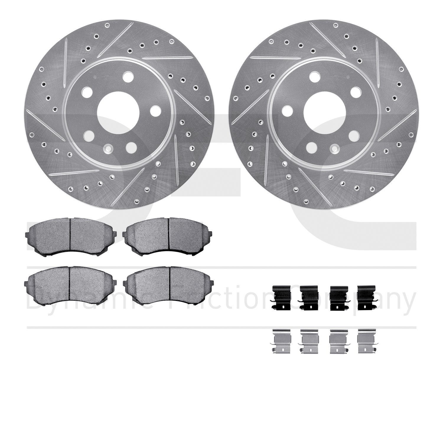 7612-46011 Drilled/Slotted Brake Rotors w/5000 Euro Ceramic Brake Pads Kit & Hardware [Silver], 2014-2014 GM, Position: Front