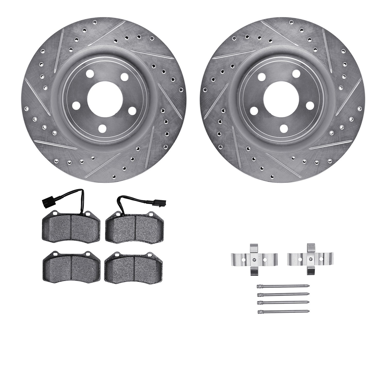 7612-47005 Drilled/Slotted Brake Rotors w/5000 Euro Ceramic Brake Pads Kit & Hardware [Silver], 2007-2010 GM, Position: Front