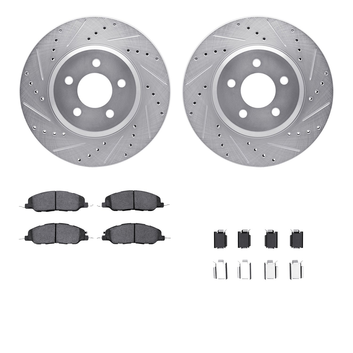 7612-54009 Drilled/Slotted Brake Rotors w/5000 Euro Ceramic Brake Pads Kit & Hardware [Silver], 2005-2014 Ford/Lincoln/Mercury/M