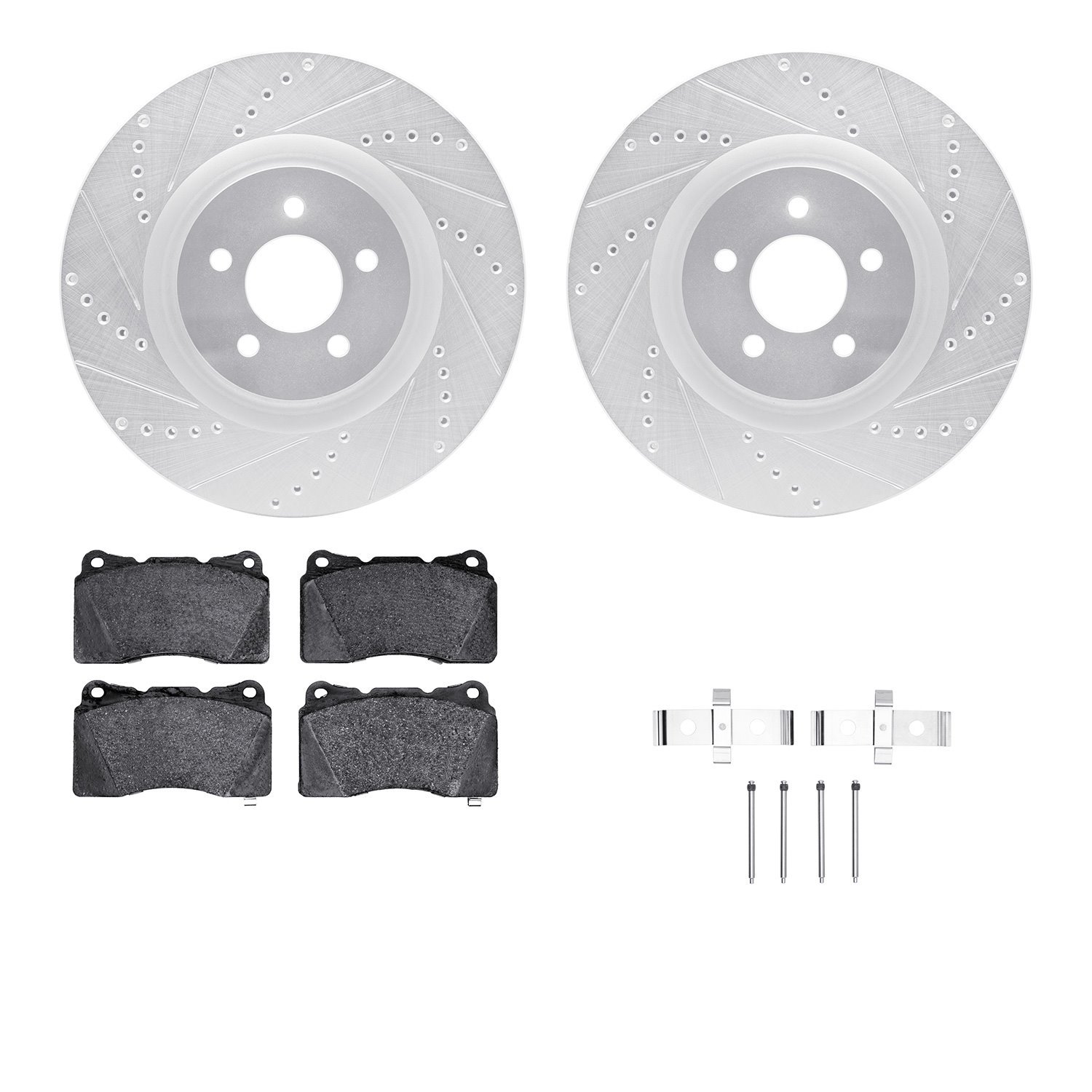 7612-54012 Drilled/Slotted Brake Rotors w/5000 Euro Ceramic Brake Pads Kit & Hardware [Silver], 2007-2014 Ford/Lincoln/Mercury/M