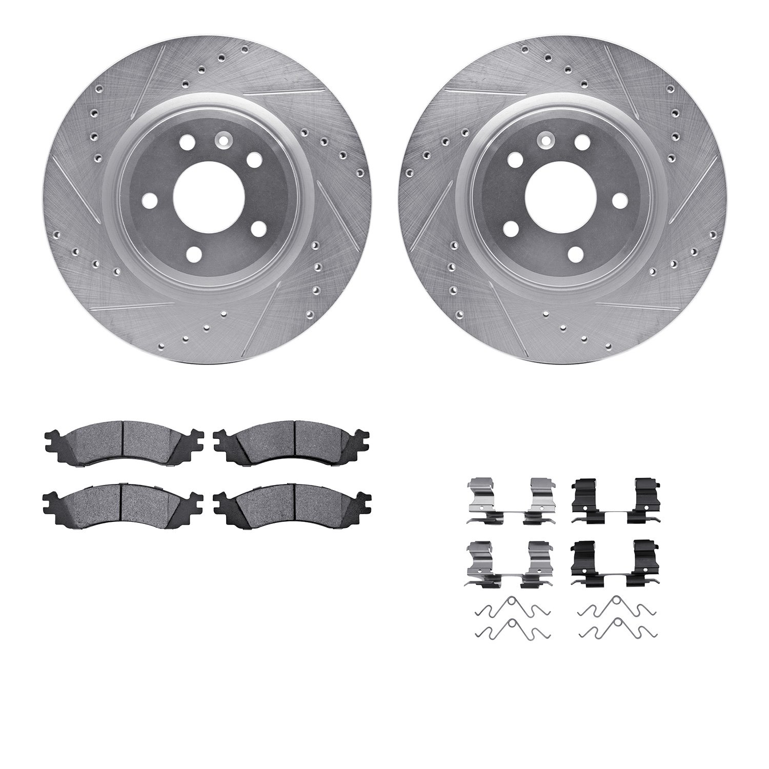 7612-54013 Drilled/Slotted Brake Rotors w/5000 Euro Ceramic Brake Pads Kit & Hardware [Silver], 2010-2010 Ford/Lincoln/Mercury/M