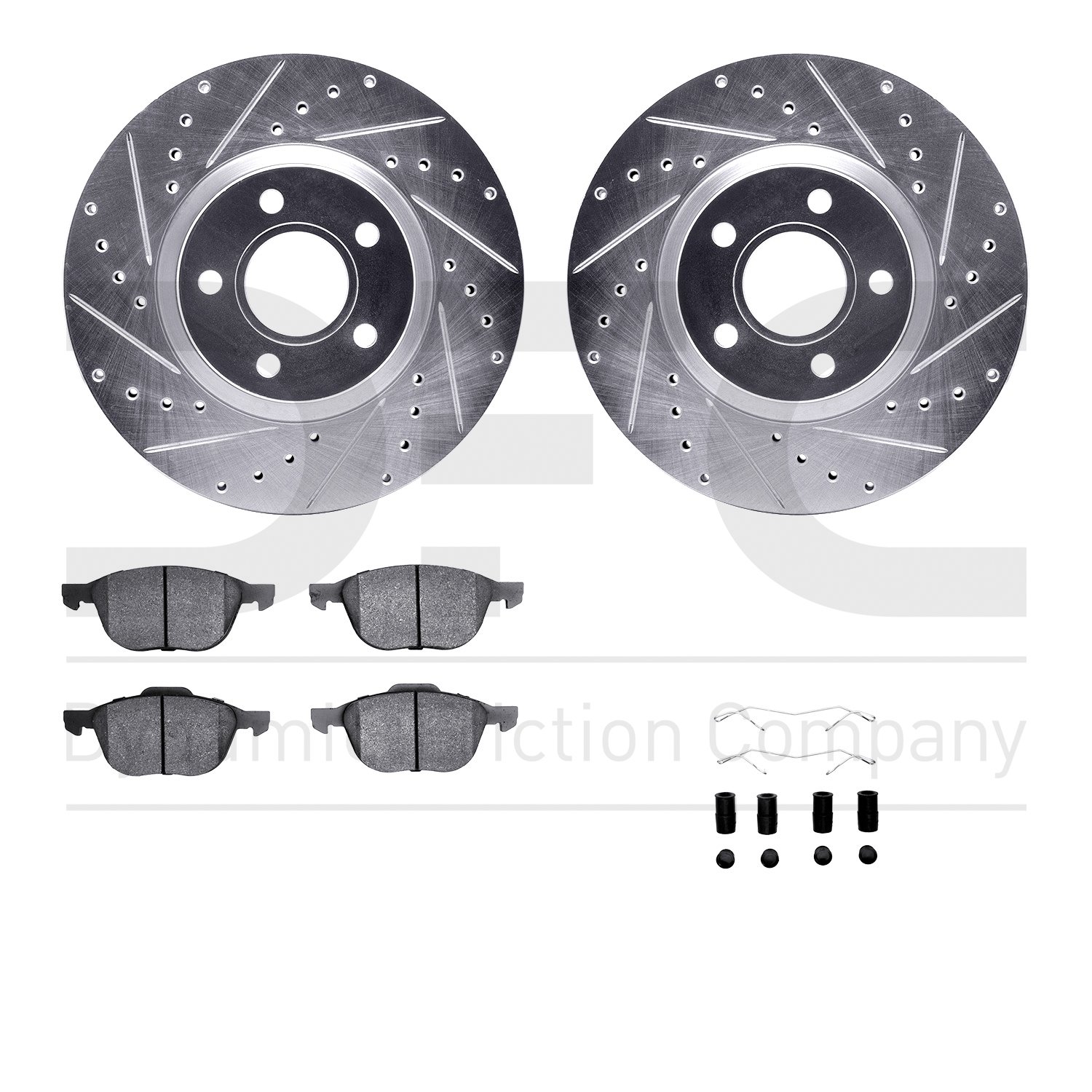 7612-54018 Drilled/Slotted Brake Rotors w/5000 Euro Ceramic Brake Pads Kit & Hardware [Silver], 2004-2019 Multiple Makes/Models,