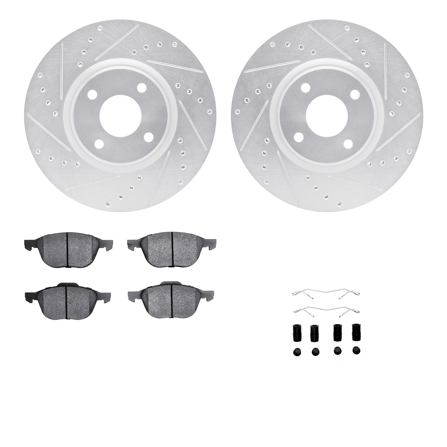 7612-54027 Drilled/Slotted Brake Rotors w/5000 Euro Ceramic Brake Pads Kit & Hardware [Silver], Fits Select Ford/Lincoln/Mercury