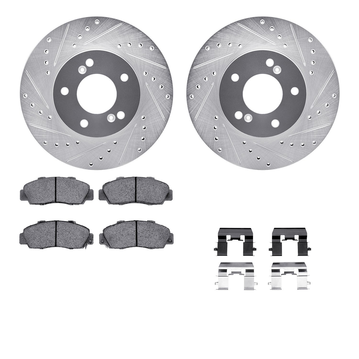 7612-59003 Drilled/Slotted Brake Rotors w/5000 Euro Ceramic Brake Pads Kit & Hardware [Silver], 1991-2001 Multiple Makes/Models,