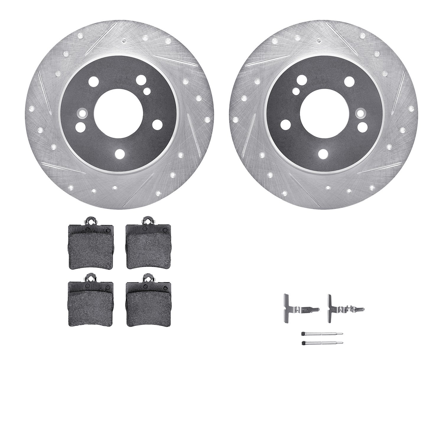 7612-63029 Drilled/Slotted Brake Rotors w/5000 Euro Ceramic Brake Pads Kit & Hardware [Silver], 1996-2015 Multiple Makes/Models,