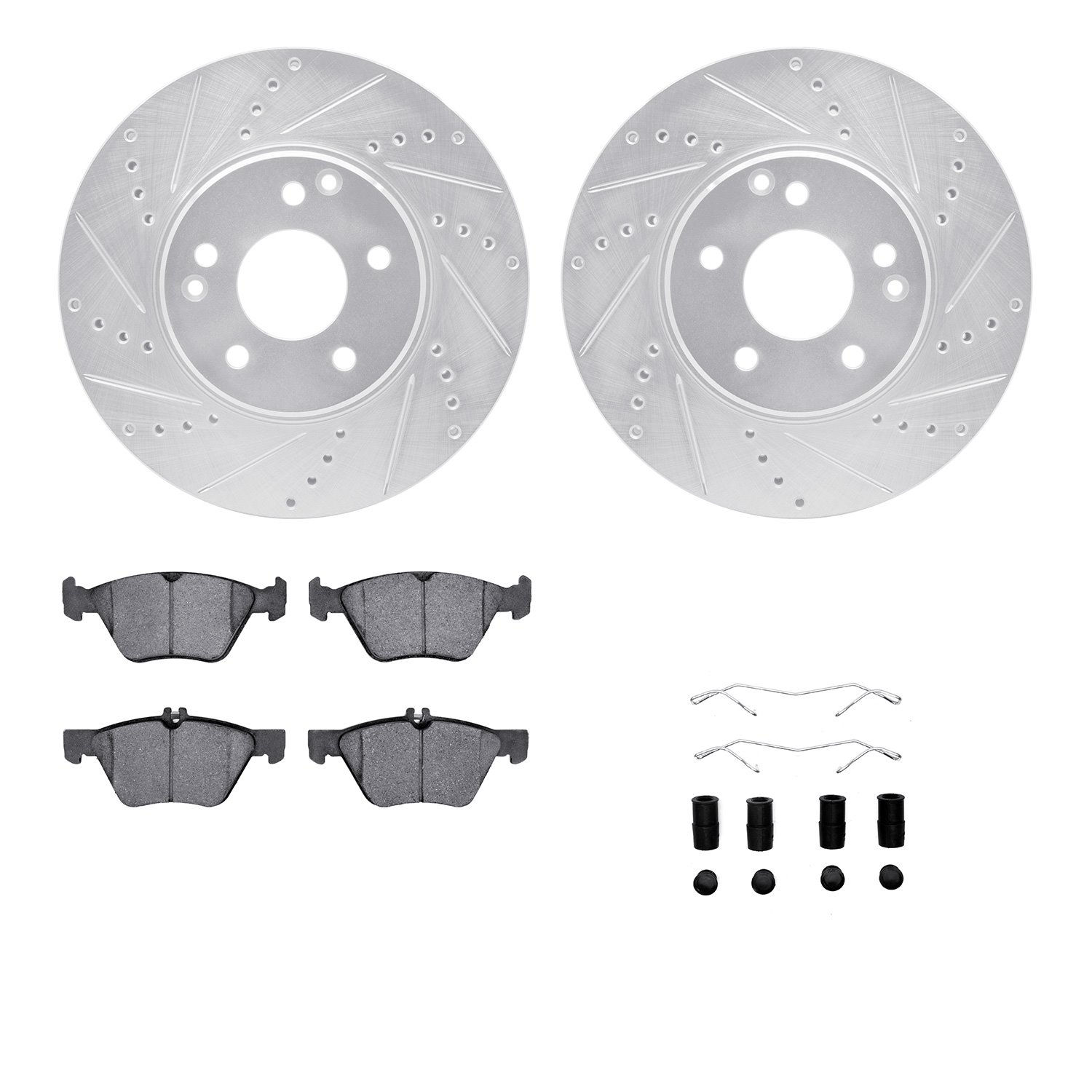 7612-63061 Drilled/Slotted Brake Rotors w/5000 Euro Ceramic Brake Pads Kit & Hardware [Silver], 1996-2008 Multiple Makes/Models,