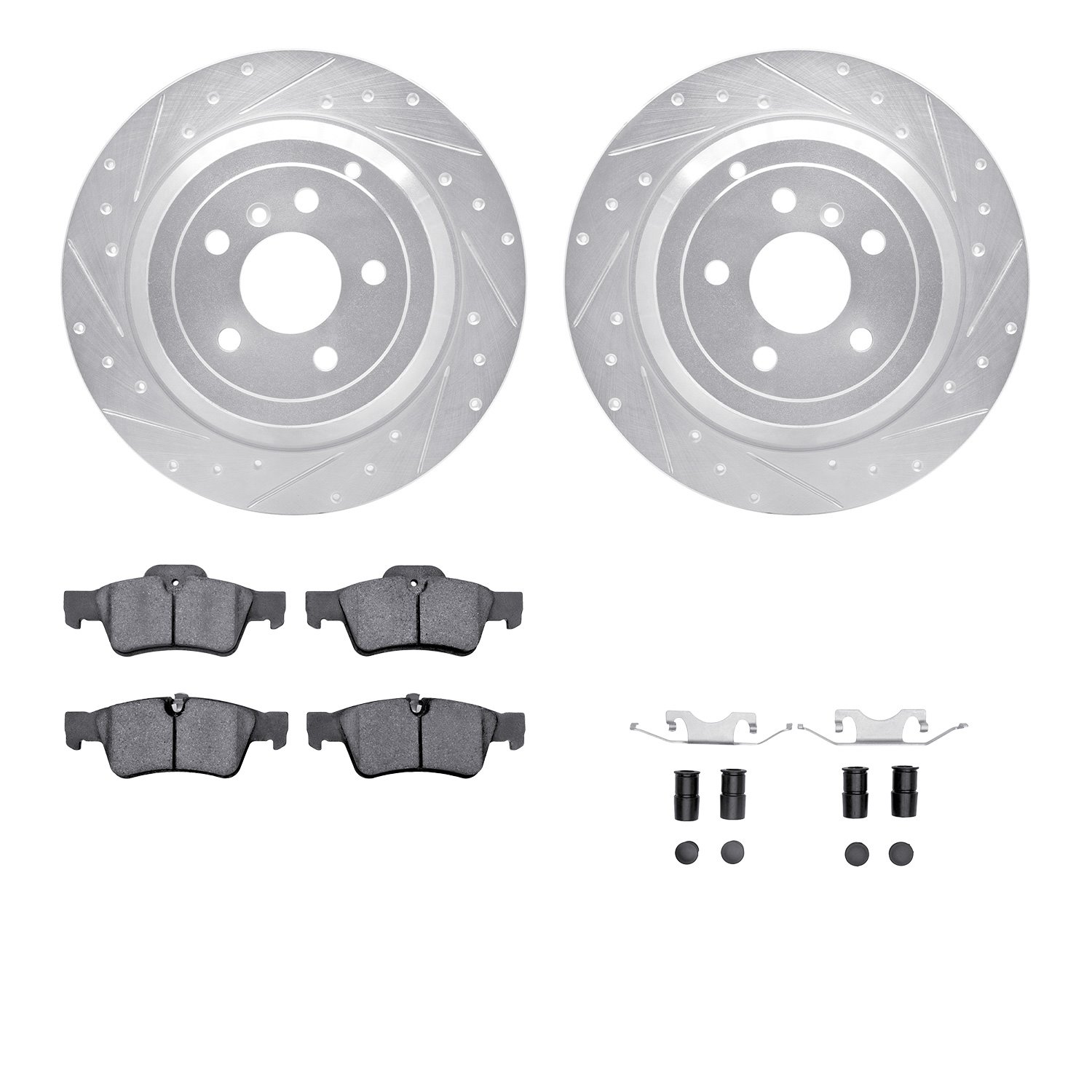7612-63081 Drilled/Slotted Brake Rotors w/5000 Euro Ceramic Brake Pads Kit & Hardware [Silver], 2006-2012 Mercedes-Benz, Positio